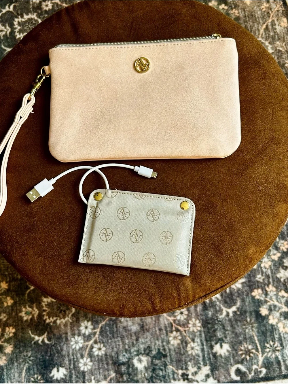 Adrienne Vittadini Pale Pink Tech Wristlet Wallet Clutch with Gold Logo